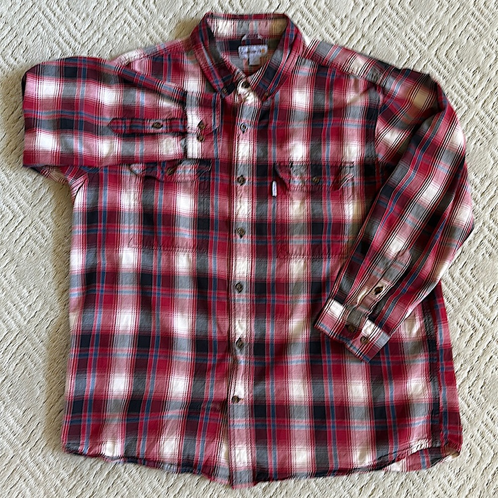CARHARTT RELAXED FIT MIDWEIGHT CHAMBRAY LONG-SLEEVE PLAID SHIRT